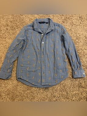 Janie and Jack Light Blue Button-Down Shirt horse Print boys size 5